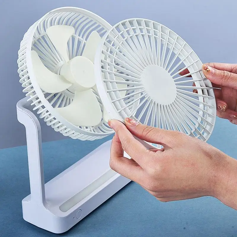 Ventilador portátil recargable con luz, 3 velocidades, 2 en 1, USB, pequeño, de bolsillo para trabajar - imagen 2