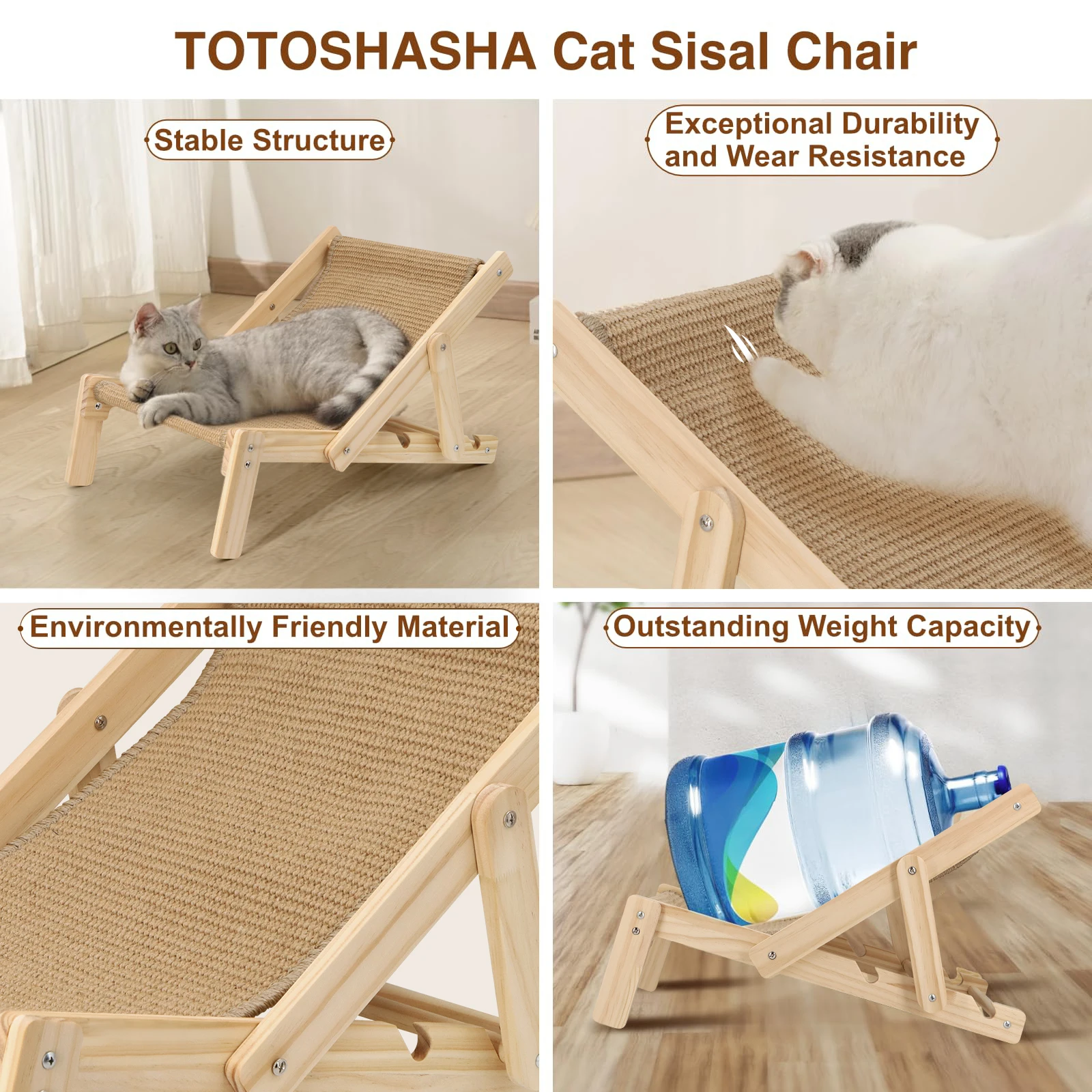 Silla de cama de Sisal para gatos 2 en 1, hamaca para gatos de interior, almohadilla para rascar, cama rascador de Sisal para gatos con 4 posiciones ajustables - imagen 5