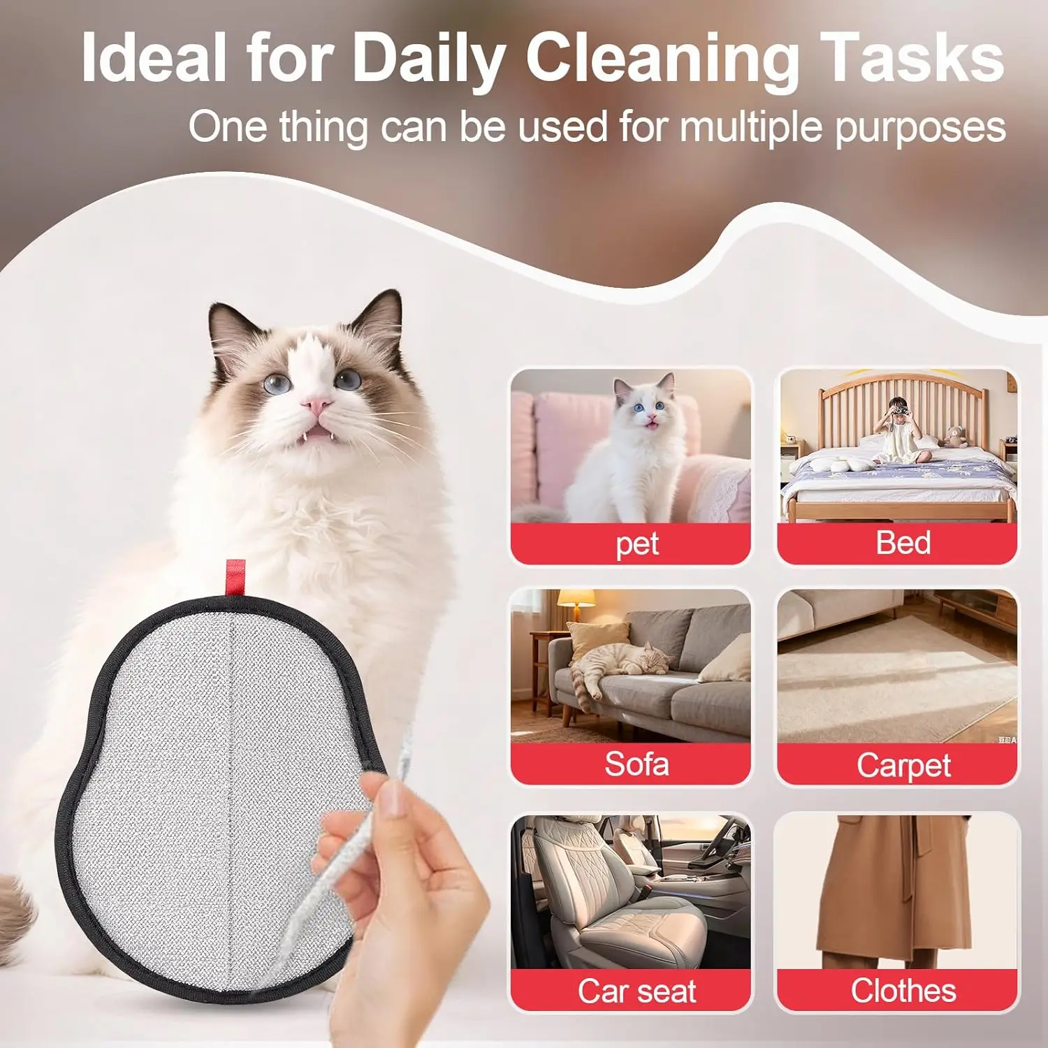 Guantes reutilizables para quitar el pelo y perros con cepillo mágico estático de 5 dedos, adecuados para muebles, alfombras, ropa, adhesivo estático - imagen 2