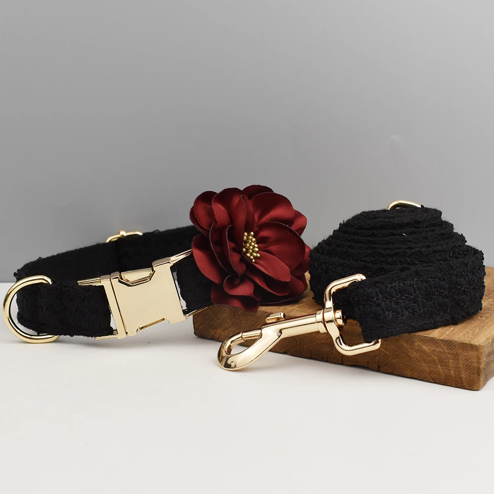 Blace Lace Dog Collar Personalizd Custom Engraved Nameplate Pet Wedding Collar Harness For Dogs Dog Accessories Luxury Lace03 - imagen 5