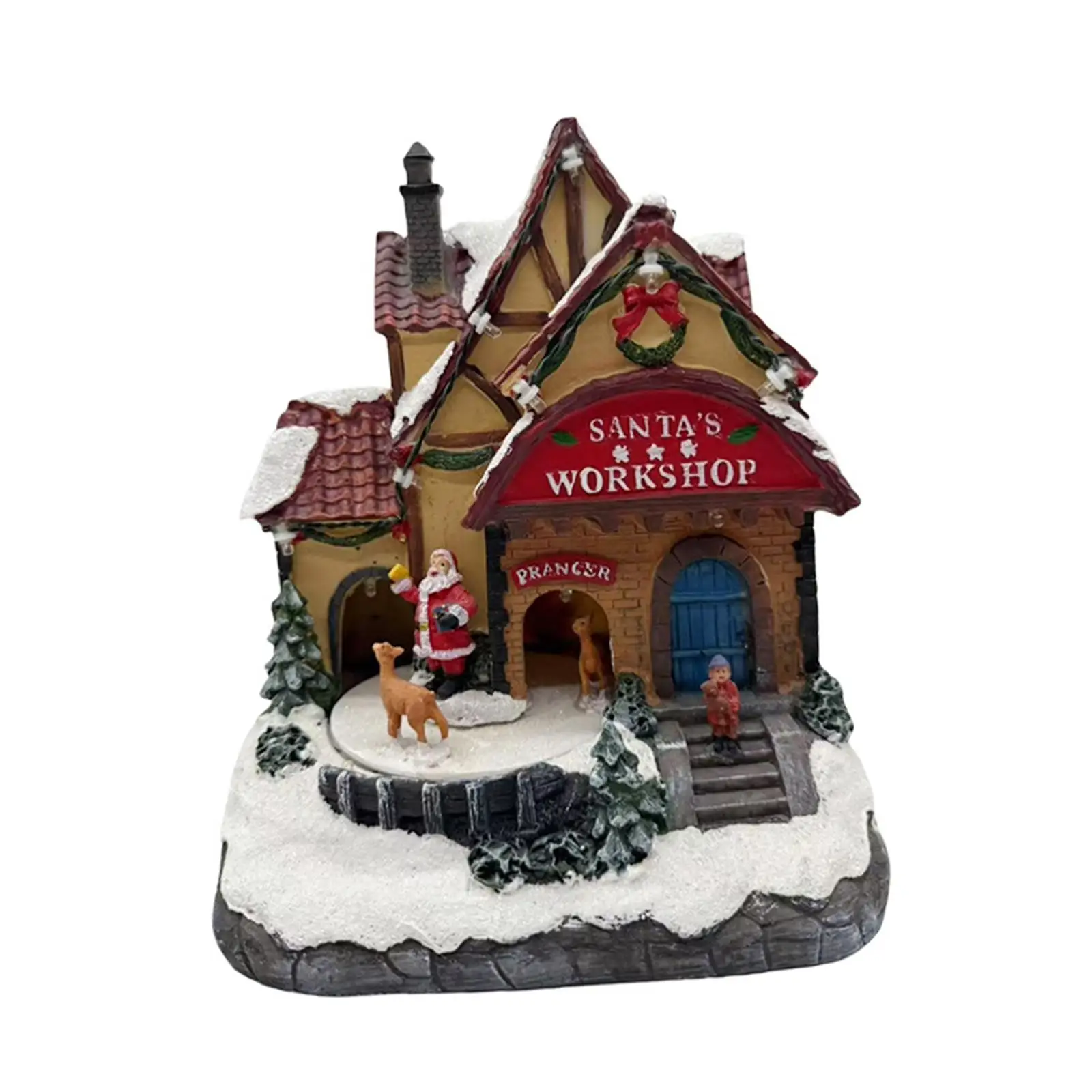 Estatua de casa de Navidad con música ligera, adorno de mesa artesanal, decoración navideña de resina micropaisaje para vacaciones en casa - imagen 4