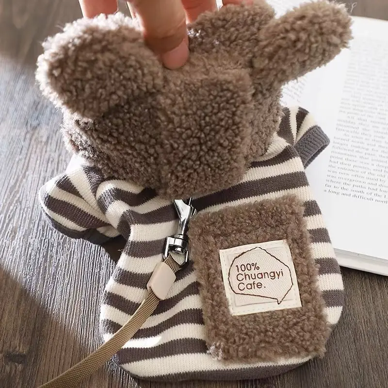 Abrigo cálido de invierno para perros pequeños: linda chaqueta polar a rayas, traje grueso para mascotas de 2 patas para actividades de invierno al aire libre