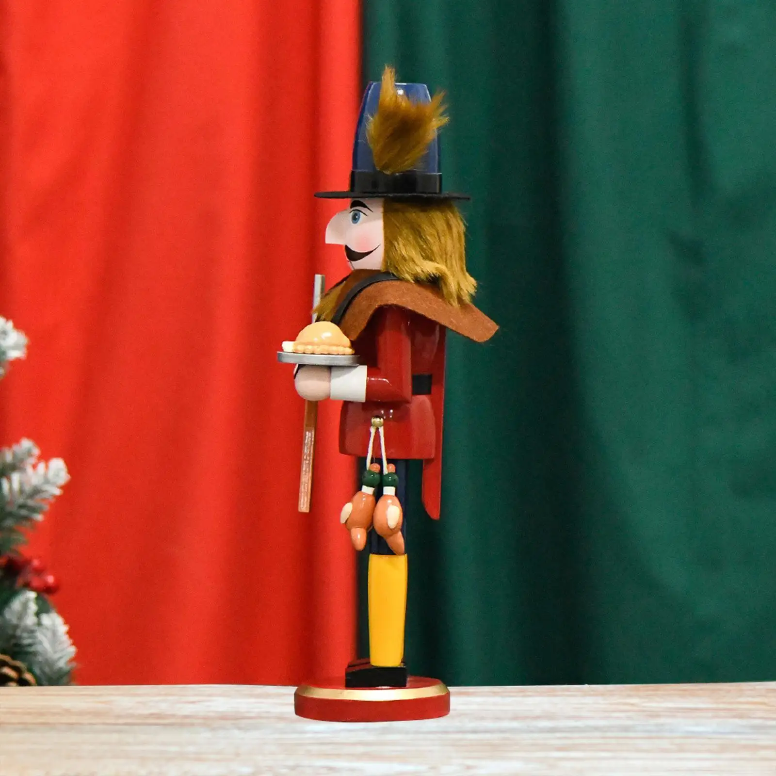 Wooden Hunter Nutcracker Ornament Decoration Sculpture Table Centerpiece Puppet Statue for Bedroom Party Shelf Festival Holidays