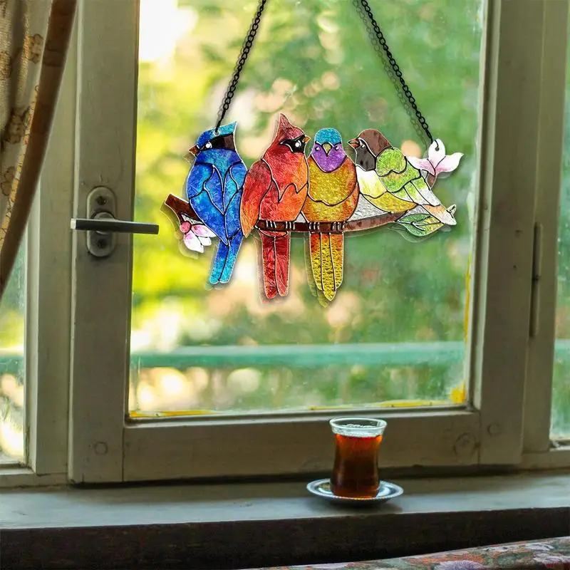 Atrapamoscas de cristal para ventana de interior, atrapamoscas de pájaros vívidos en rama, colgadores de luz, adorno para ventana - imagen 2