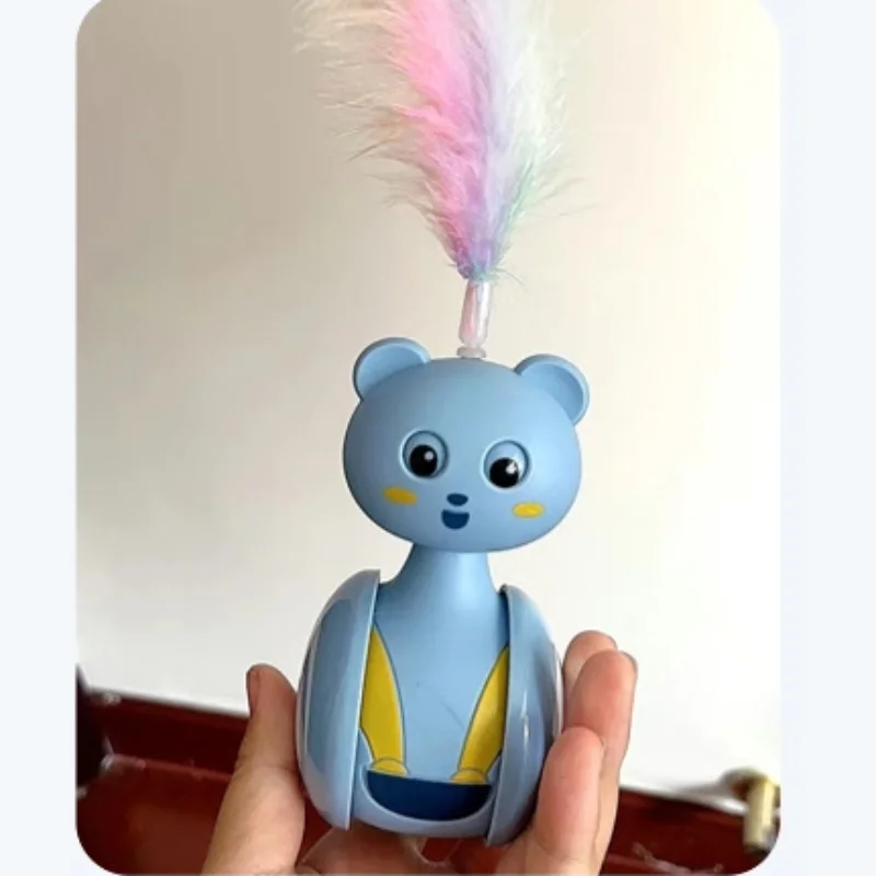Juguete para gatos con vaso autoequilibrado con bola giratoria y pluma, varita interactiva para juegos, entrenamiento y ejercicio en interiores