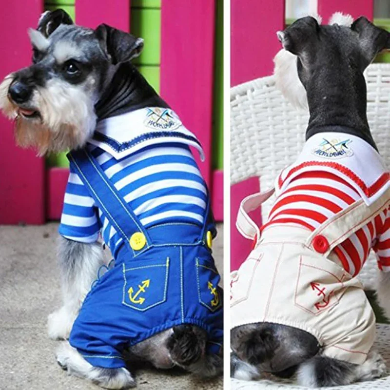Disfraz de marinero de Halloween, mono para perros pequeños, camisa a rayas para cachorros con pantalones, monos, trajes de ancla, ropa de otoño - imagen 5