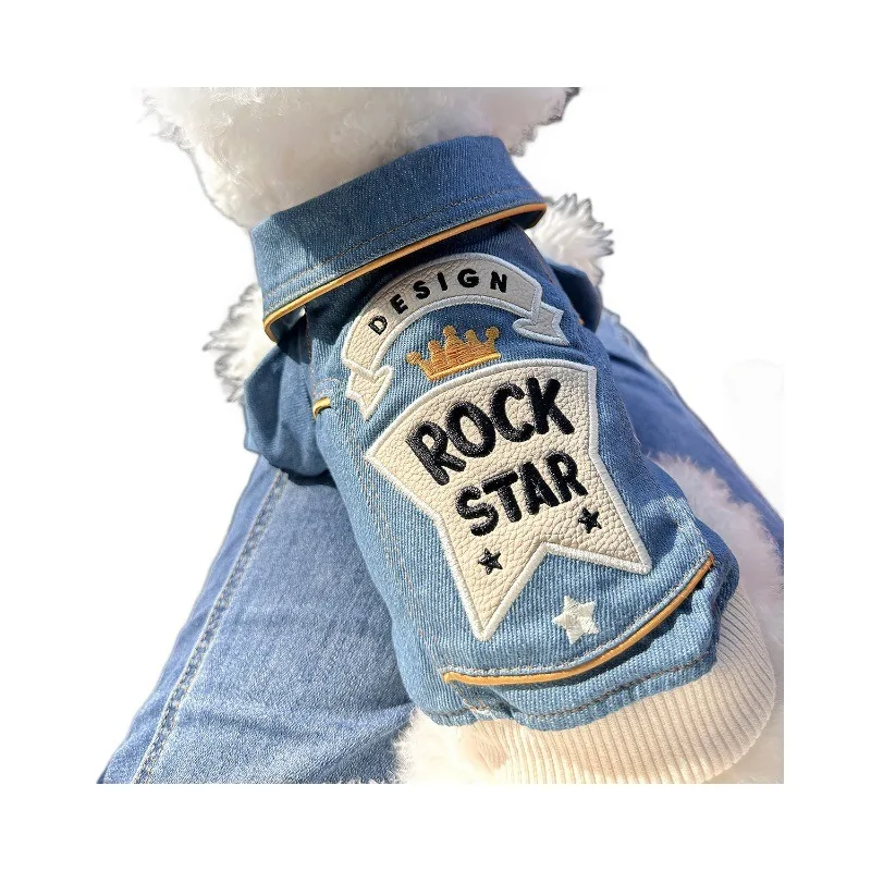 Chaquetas de invierno a la moda para mascotas, chaqueta azul con bordado de roca, ropa para mascotas, ropa para perros y gatos, ropa bonita de tracción para cachorros - imagen 5