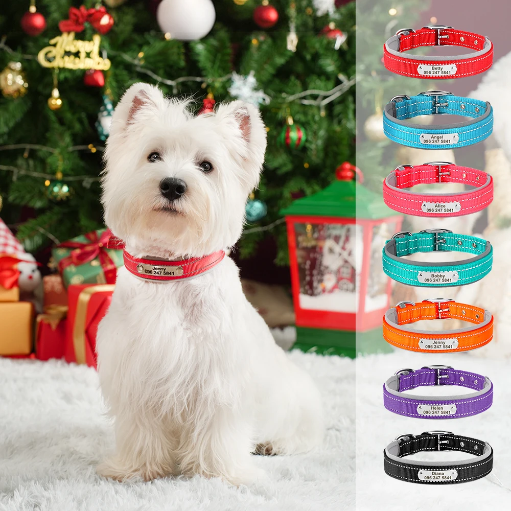 Collar de perro personalizado, collares de Navidad para cachorros, collar reflectante para fiesta de cumpleaños para mascotas, ajustable para perros pequeños, medianos y grandes, Pug
