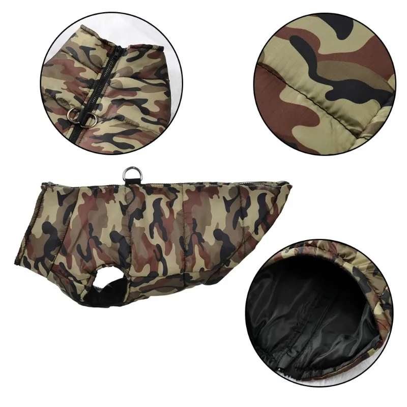 Ropa de invierno para perros, abrigo impermeable para cachorros y gatos, chaqueta para perros grandes con estampado de camuflaje, ropa cálida a prueba de viento para mascotas, disfraz de Labrodor - imagen 3