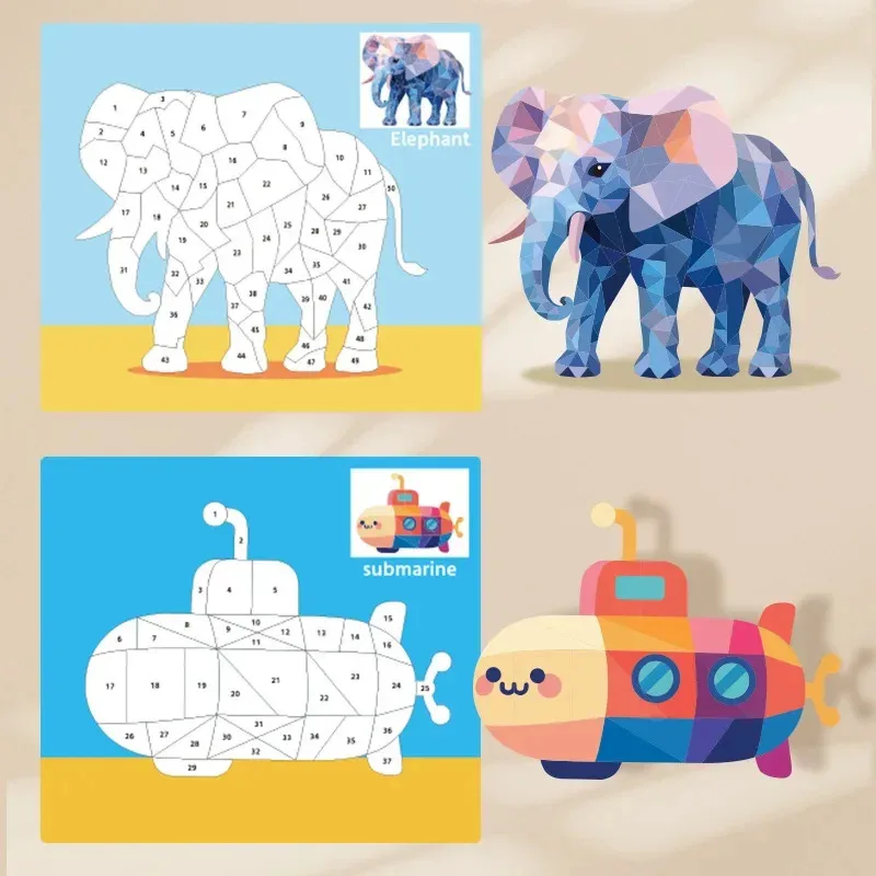 Pegatinas de rompecabezas de animales 3D, conjunto de arte de Collage creativo hecho a mano con papel autoadhesivo, regalos educativos para la vuelta a la escuela - imagen 5
