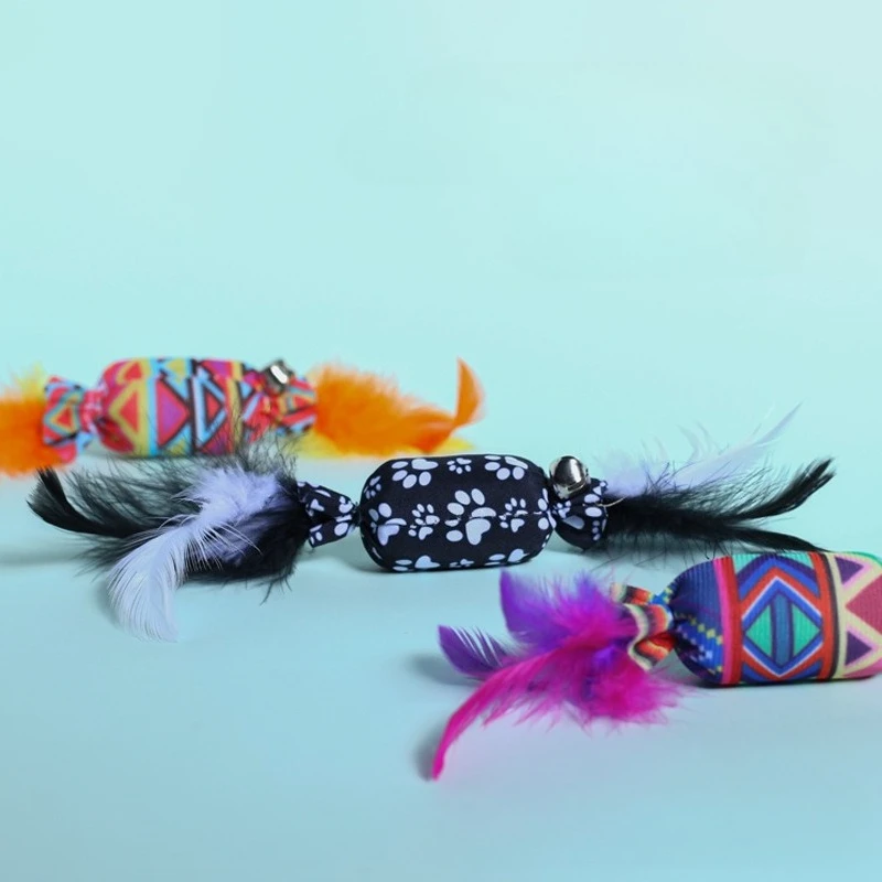 2 uds/3 uds pluma caramelo gato burlas palo gatito gato juguete campana pluma Teaser caramelo productos para mascotas Navidad Halloween - imagen 3