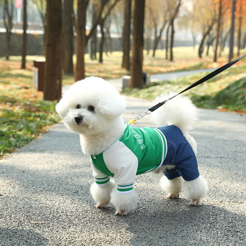 Chaqueta universitaria para perros con traje de pantalones vaqueros, trajes de primavera de una pieza de 4 patas, ropa para mascotas para perros pequeños y medianos, disfraz para cachorros - imagen 4