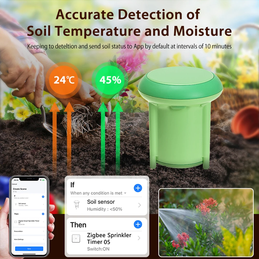 Tuya ZigBee-probador de suelo inteligente, Sensor de temperatura y humedad, termómetro Solar para suelo, higrómetro, Detector de humedad del suelo para plantas y flores - imagen 3