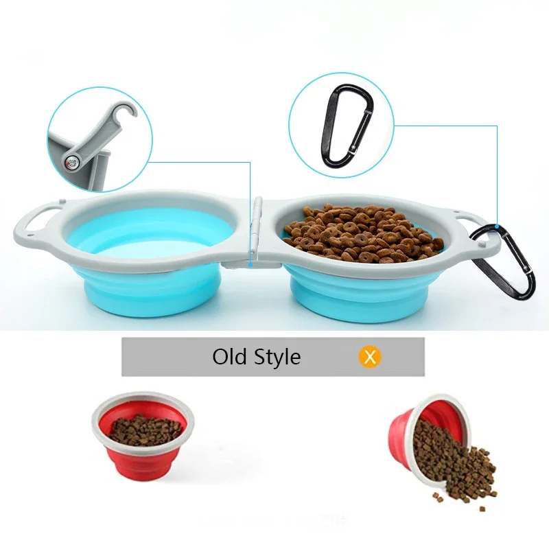 Cuenco plegable multicolor de TPR ABS para mascotas, cuenco doble para exteriores, utensilios de comida, suministros para mascotas, cuenco portátil para perros y montañismo - imagen 4