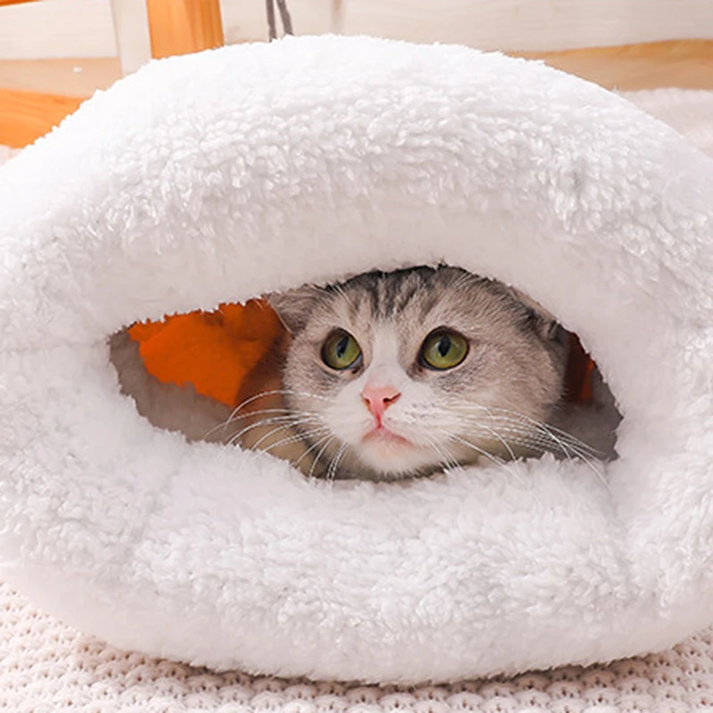 Saco de dormir de invierno para gatos, saco de dormir para mascotas, nido de algodón PP, semicerrado, cálido y cómodo, diseño de bolsillo grande - imagen 4