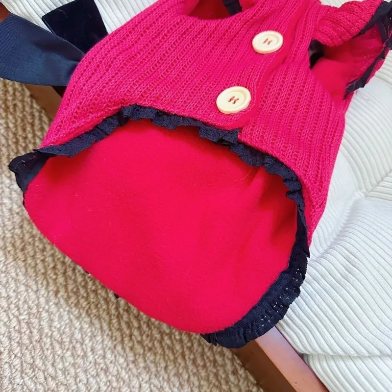 Pet Dog Clothes Autumn/Winter Bow Bubble Coat Thick Sweater Pet Teddy Teddy New Year Puppy Dress For Small Dog Clothes Sweater - imagen 3