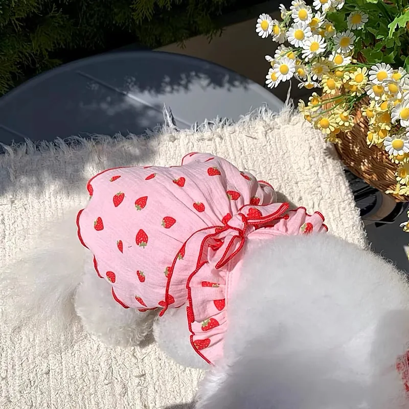 Vestido de fresa para perros, bonito disfraz de princesa con lazo para perros, ropa para niñas y cachorros, falda para gato Chihuahua Bichon Yorkie, tirantes para perros - imagen 2