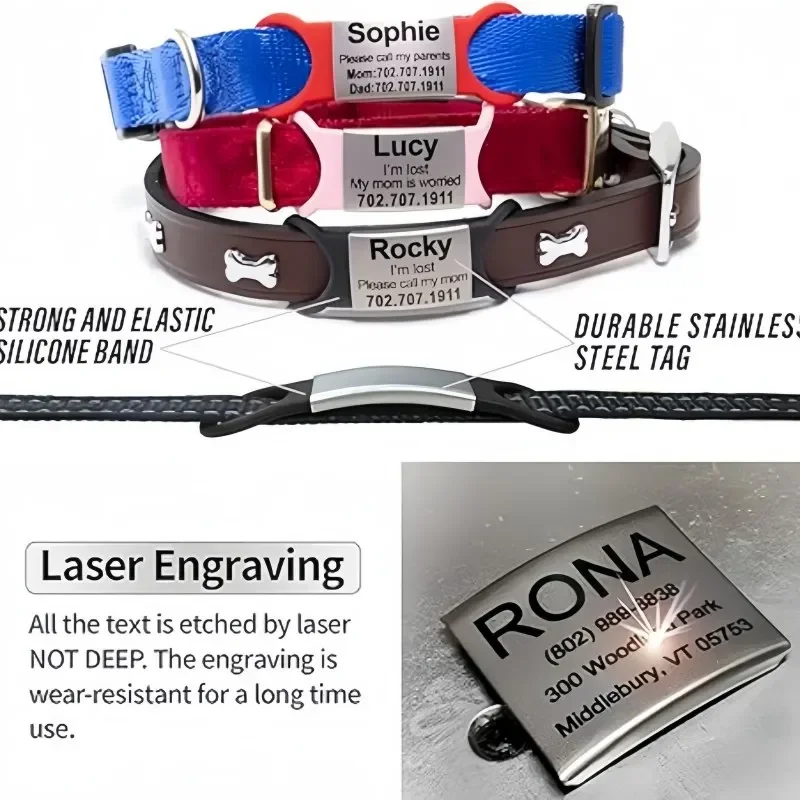 Collar personalizado con identificación de perro y gato, Collar personalizado con etiqueta grabada, colgante con nombre, Collar Bne, llavero para cachorro, accesorios para mascotas - imagen 3