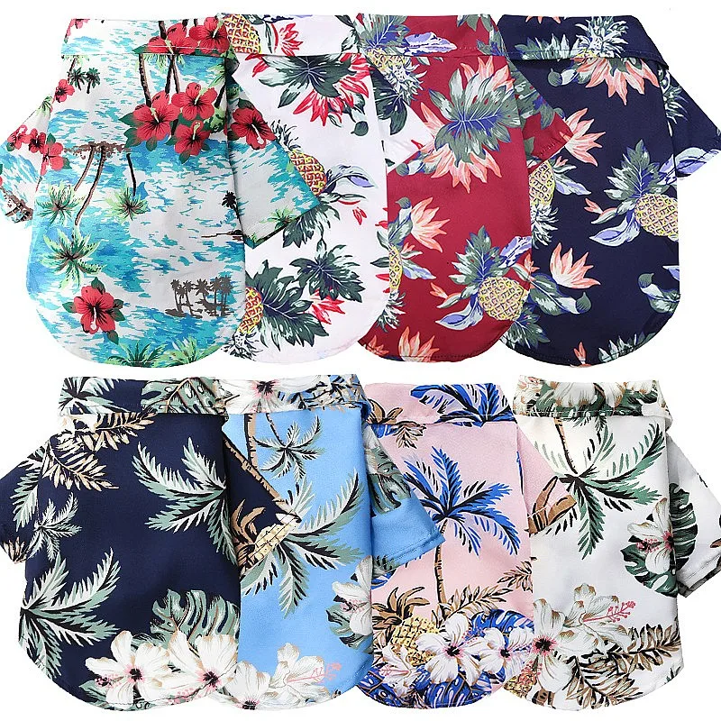 Ropa hawaiana de estilo playero para perros, camiseta para perros, ropa de verano para mascotas para perros pequeños, gatos, Chihuahua, Yorkies, ropa, camisas finas para cachorros - imagen 2