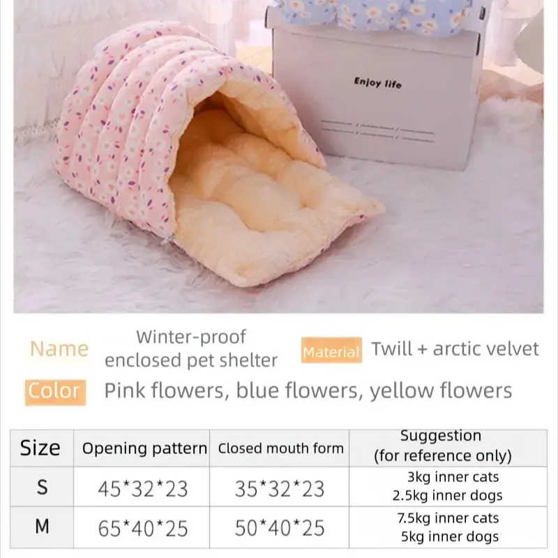 Cama para gatos cerrada y cálida para invierno, saco de dormir con forro de felpa extraíble para perros pequeños y gatos, casa para mascotas calentada con forro polar grueso - imagen 4
