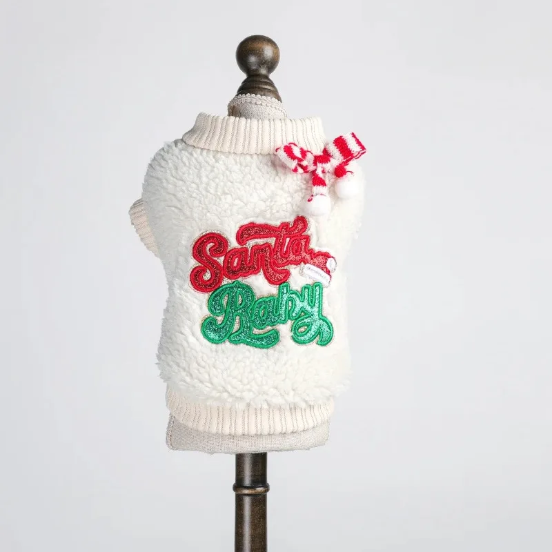 Ropa navideña de felpa para mascotas, Sudadera con capucha para Festival de invierno, abrigo informal de cuello alto con bonito gatito, ropa navideña de terciopelo para perros - imagen 5