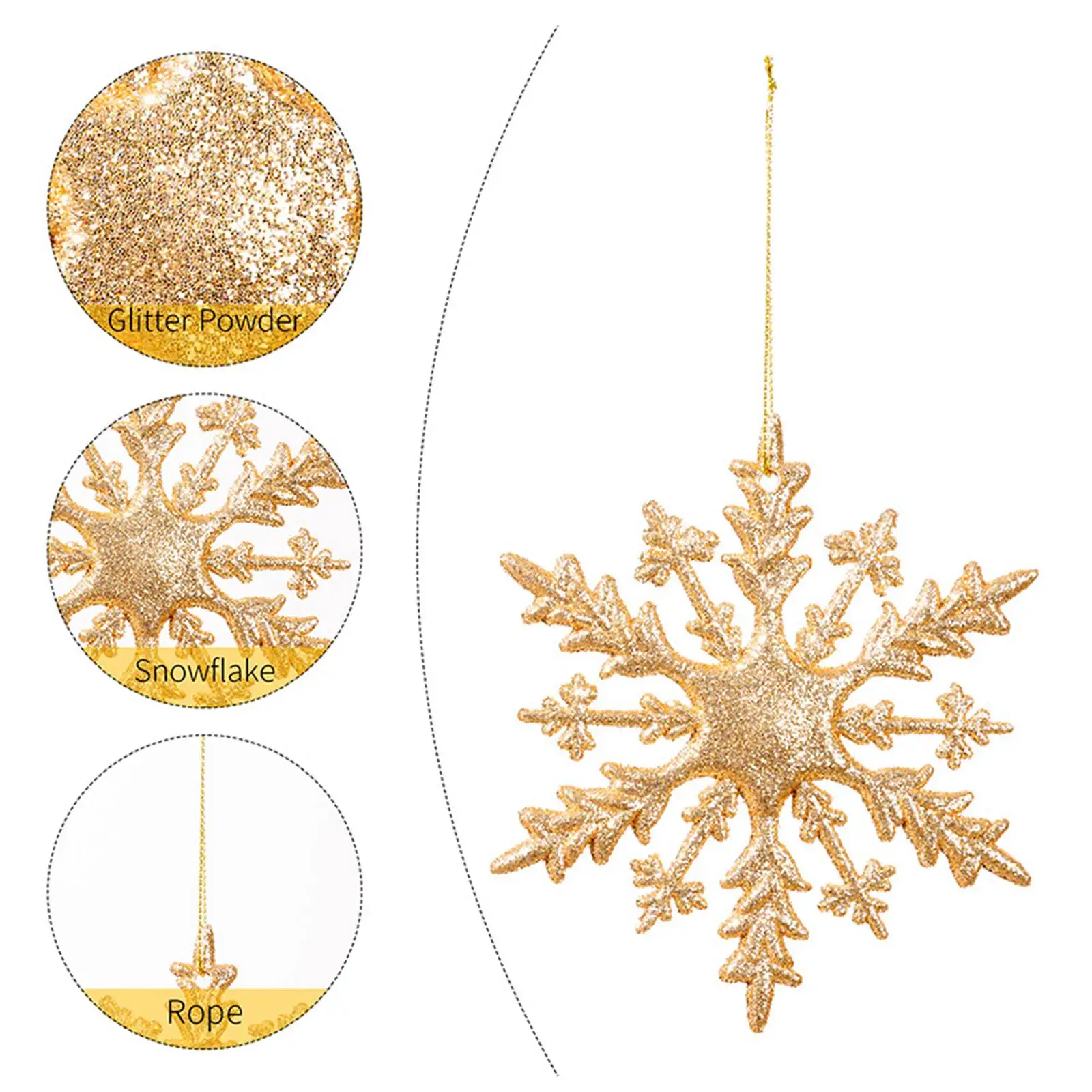 6 Pieces Christmas Glittering Snowflake Ornaments for Xmas Tree Accessories