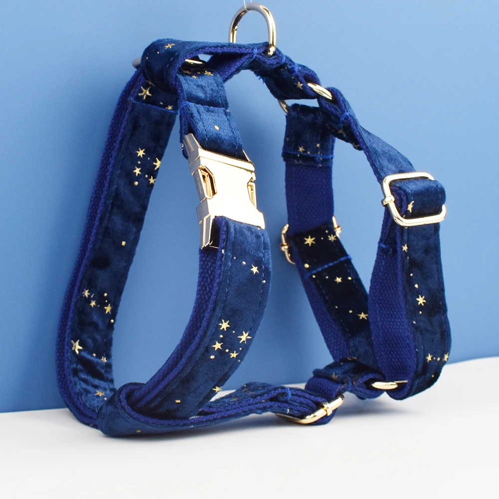 Collar de perro de sublimación de flores de fondo negro con logotipo de diseño personalizado, correas, arnés, conjunto de lazo Star01, accesorios de moda de lujo para mascotas - imagen 2