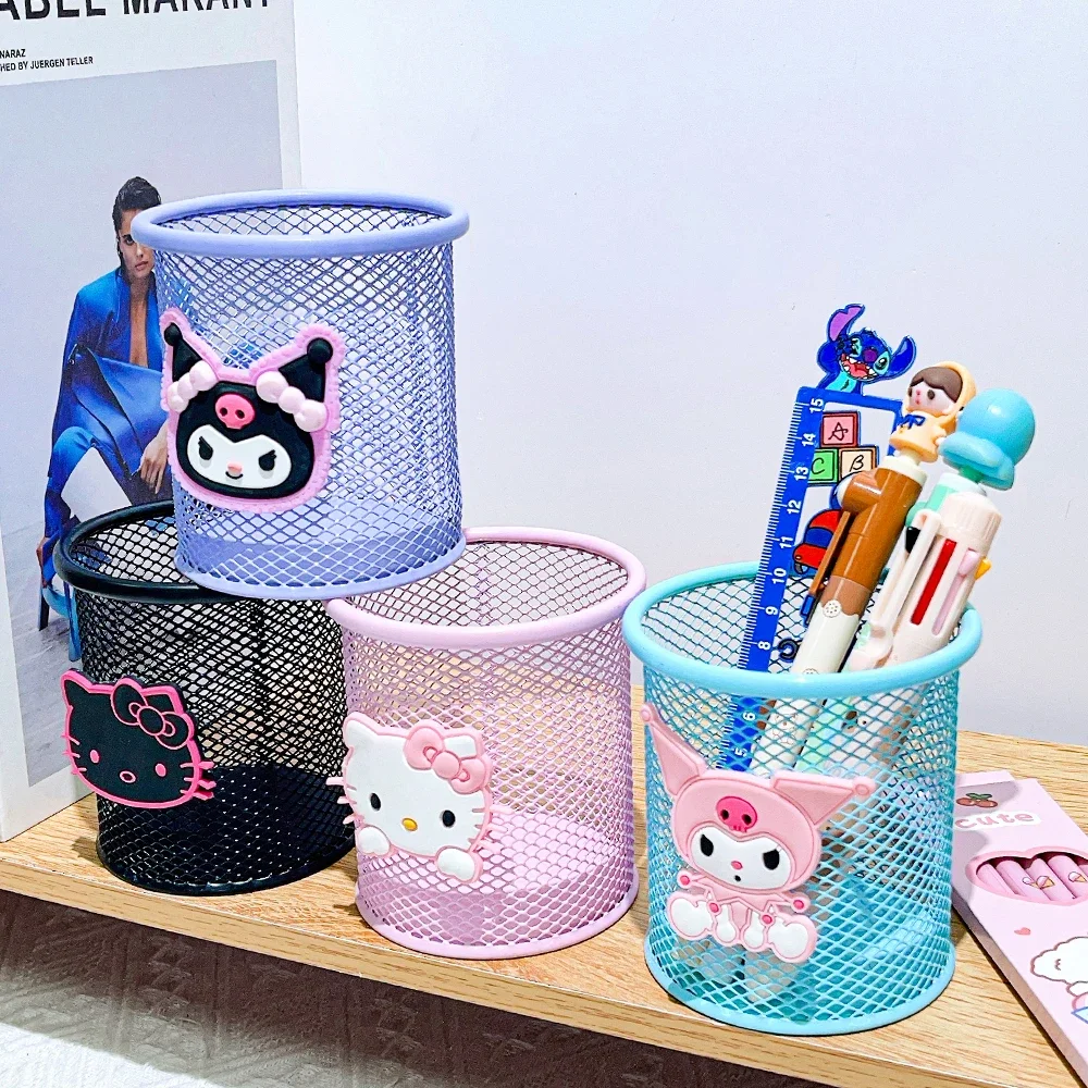HelloKitty Kuromi portalápices de malla metálica, un adorno de almacenamiento de escritorio de papelería de aprendizaje para niños y estudiantes - imagen 2