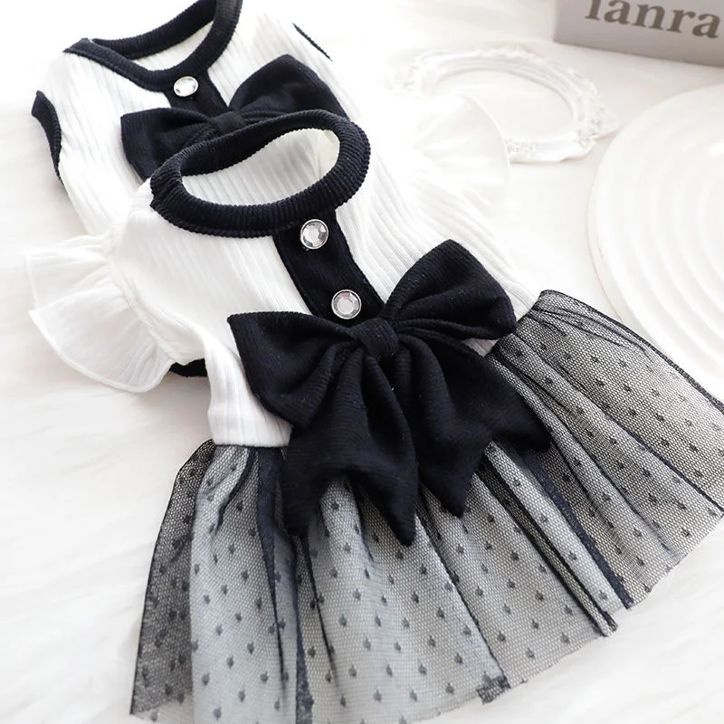 Ropa para perros pequeños, camiseta de verano para perros, falda para perros, vestidos Retro blancos y negros, disfraz para cachorros, ropa para Chihuahua Bichon