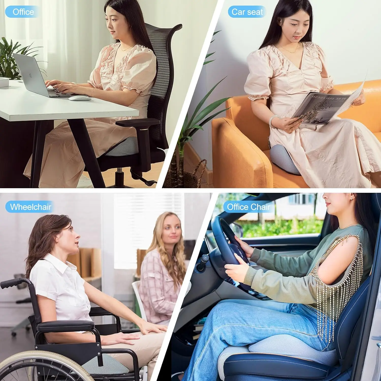 Cojín de asiento grande de espuma viscoelástica para aliviar la presión, almohada antideslizante para aliviar el dolor de ciática y hueso de guerra, cojines para sillas de oficina