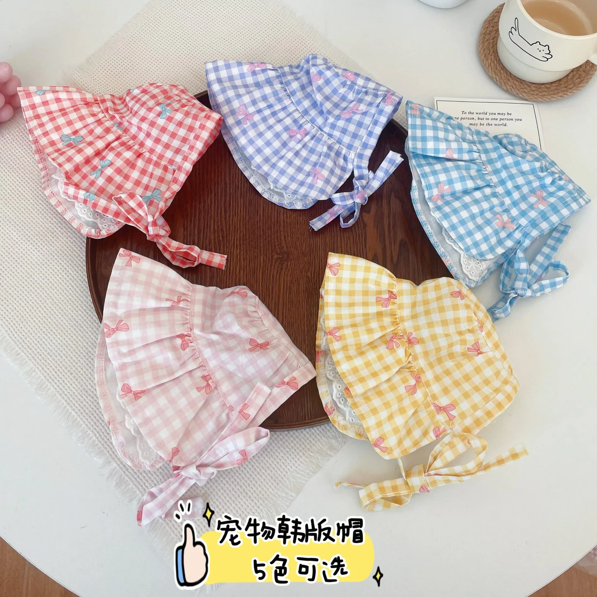 Lindo conjunto de sombrero y Collar para mascotas, sombrero a cuadros para perro/gato con Collar de encaje, adorables accesorios para sombreros de cachorro y gatito para fotos - imagen 2