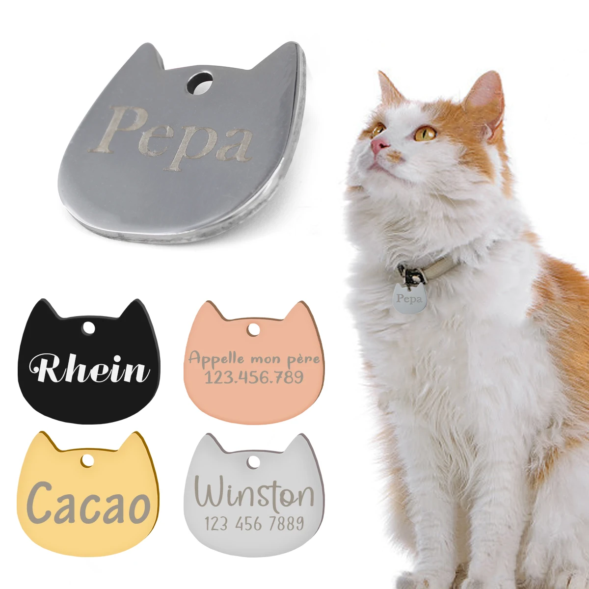 Etiqueta de identificacion grabada para gato - Colgante antiperdida