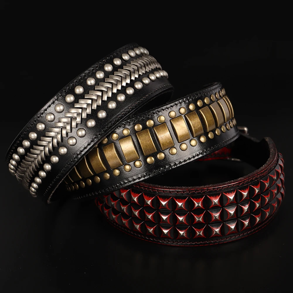 Collar para perro de 2 pulgadas de ancho, collares para perros grandes de cuero auténtico, Collar con tachuelas para mascotas, duradero para perros medianos y grandes, Bulldog Francés, Pug - imagen 4