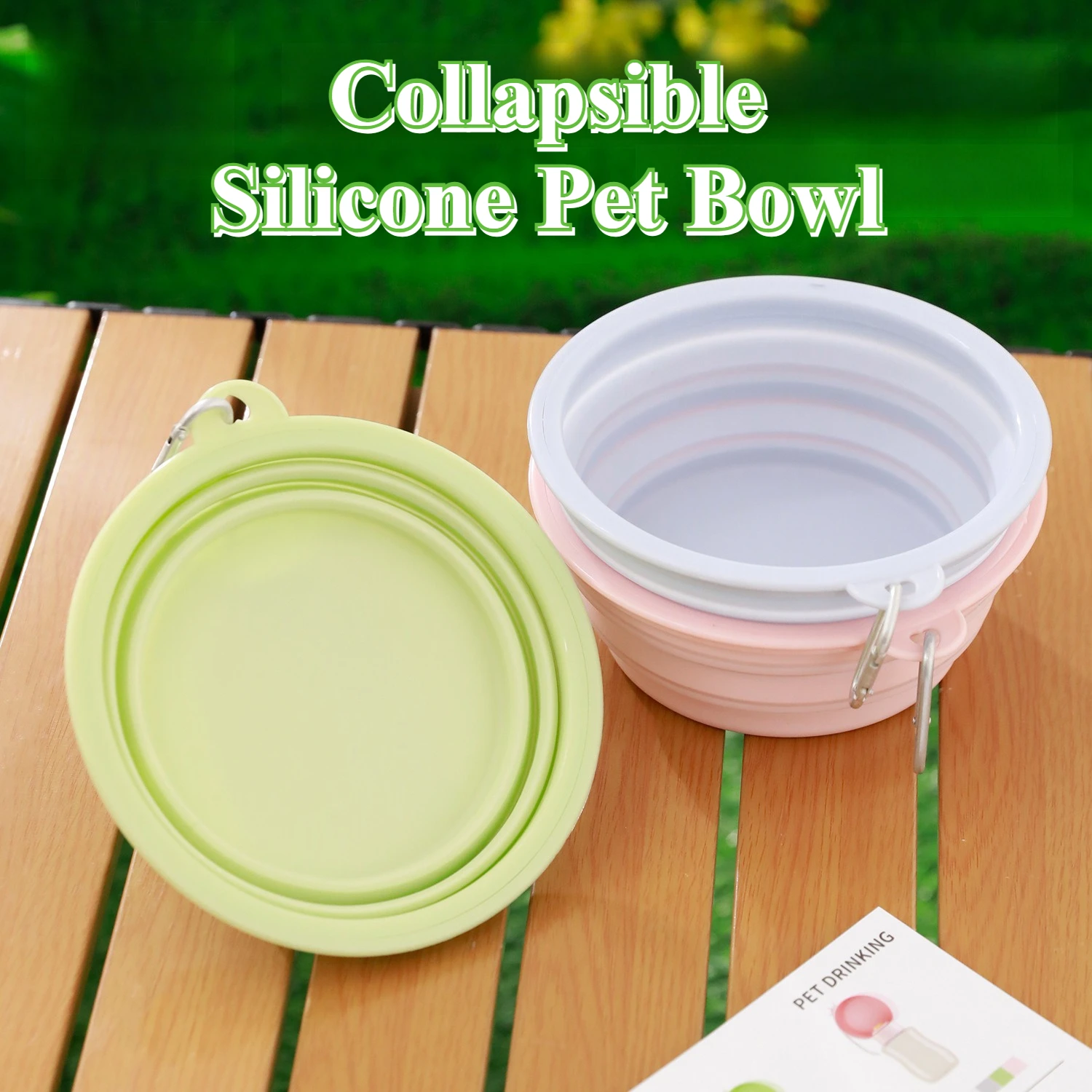 Cuenco plegable de silicona para mascotas, plato de agua portátil para comida de gato y perro de viaje con mosquetón, cuenco plegable para acampar al aire libre y senderismo - imagen 4