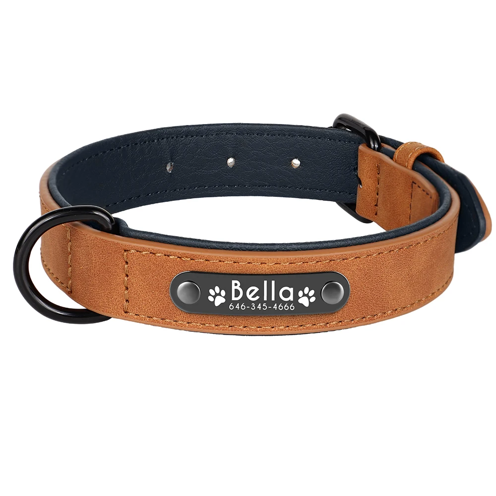 Collar de perro personalizado, collares de cuero PU para perro, Collar de pata con nombre de mascota grabado gratis, acolchado suave para perros pequeños, medianos y grandes - imagen 2
