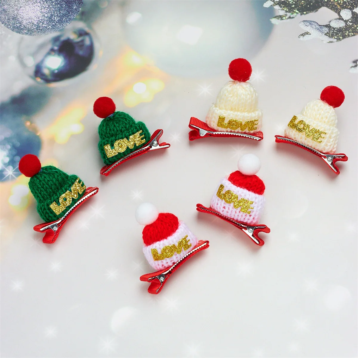 Pinza para el pelo de gorro de Navidad tejida hecha a mano de 2 piezas, diadema navideña para perros con letras de AMOR, diadema para gatos, accesorios para animales pequeños - imagen 5
