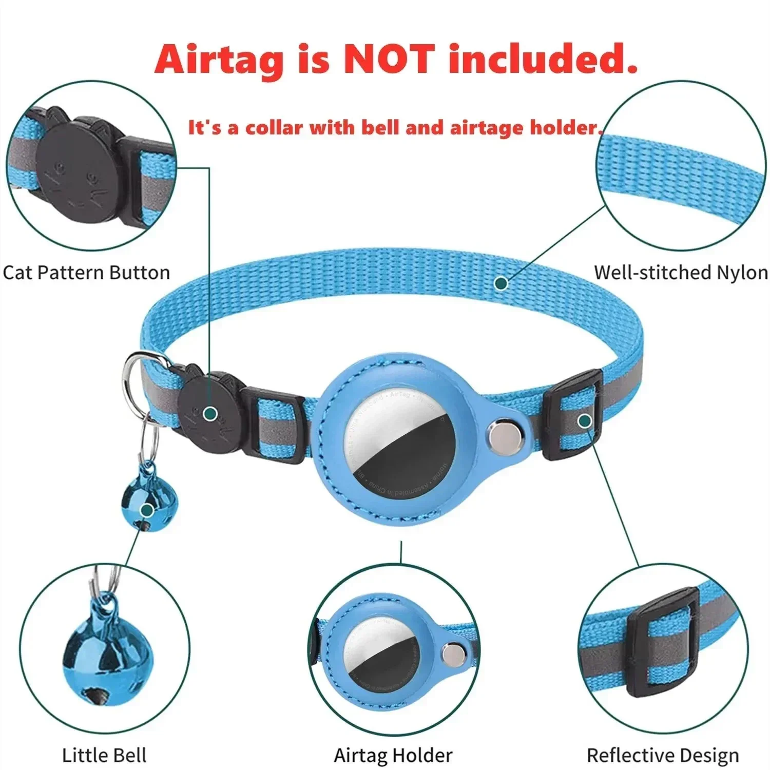 Collar antipérdida para gatos con funda Airtag, reflectante y campana - imagen 3