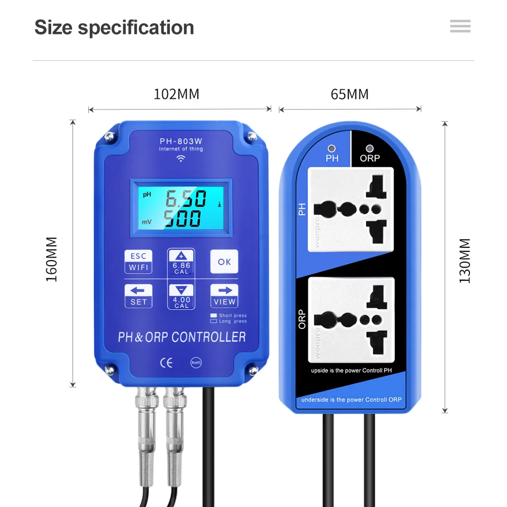 Controlador de PH PH-301 PH-803W controlador de PH y ORP medidor de PH WiFi sonda BNC probador de calidad del agua para acuario hidropónico 110V/220V - imagen 3