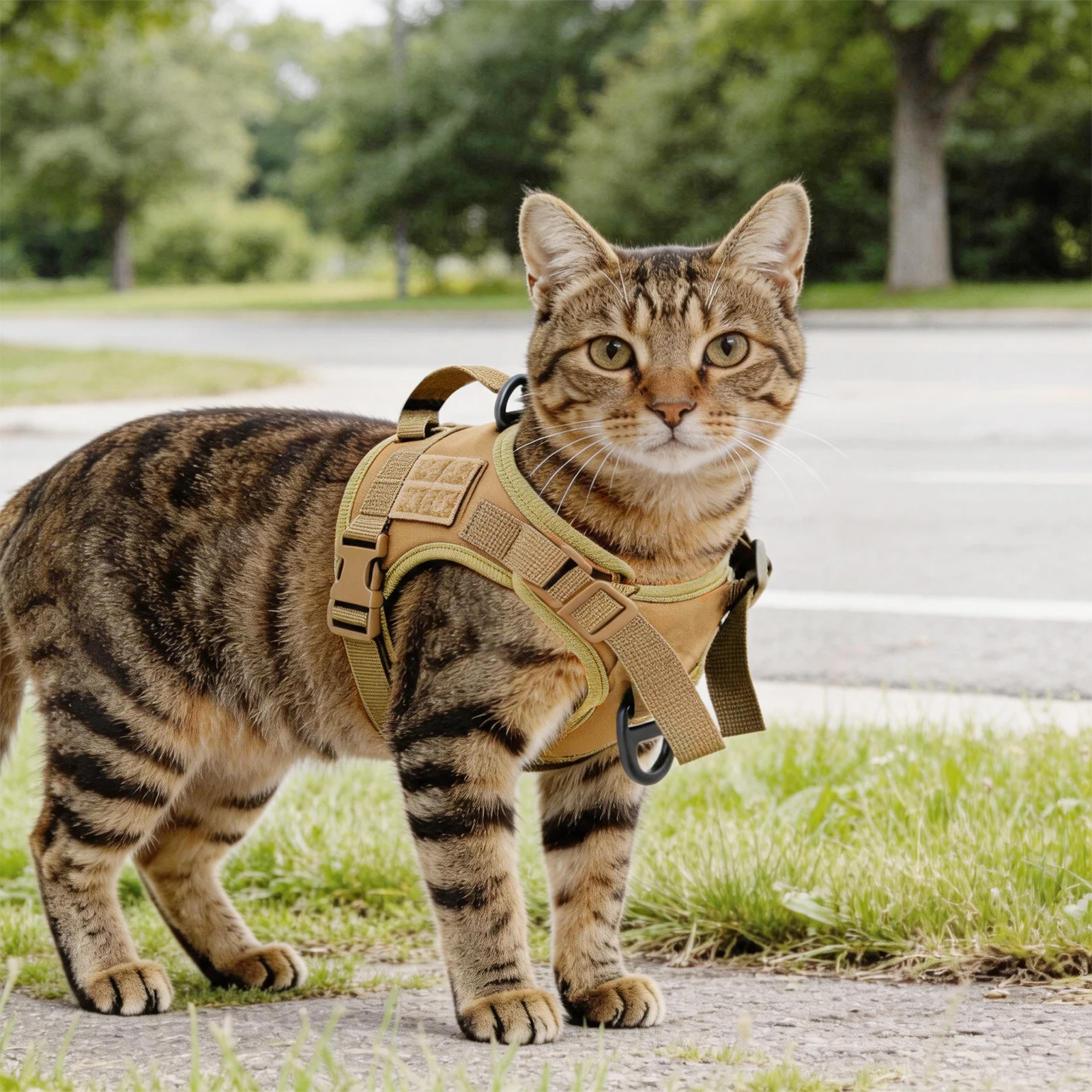 Arnés táctico para gatos antiescape, ajustable con asa y seguro - imagen 4