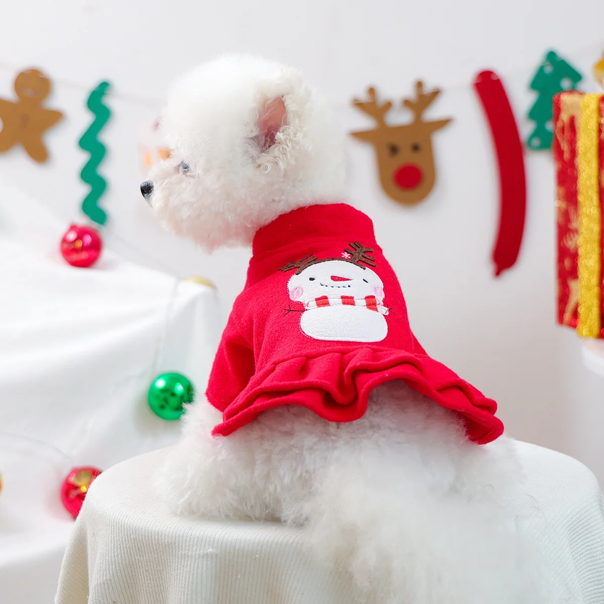 Otoño/Invierno mascota Navidad vestido rojo lindo gatito muñeco de nieve abrigo de Navidad abrigo de lana vestidos para perros pequeños