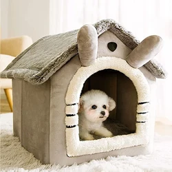 Casita interior cálida para perros y gatos con cojín extraíble