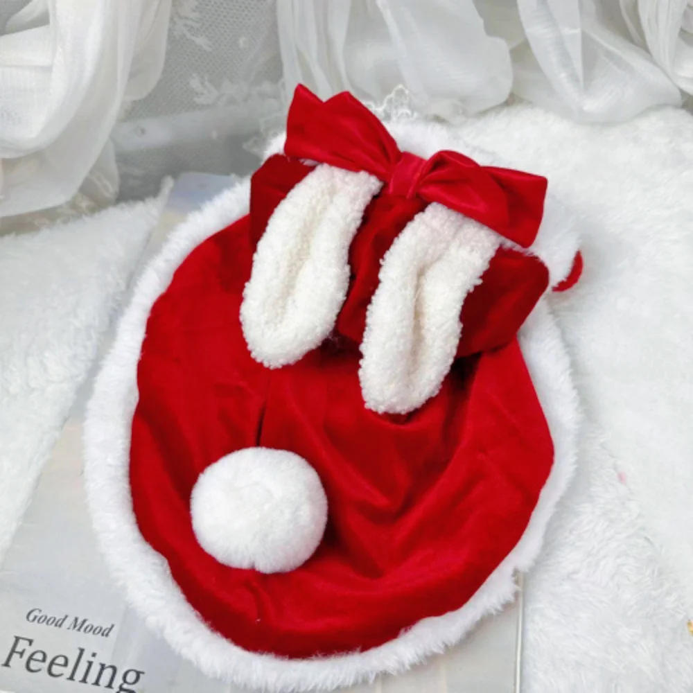Capa de Navidad para mascotas, ropa roja de Año Nuevo, abrigo de peluche para perro, gato, cálido, orejas de conejo, decoración de fiesta, ropa para perro, Otoño e Invierno