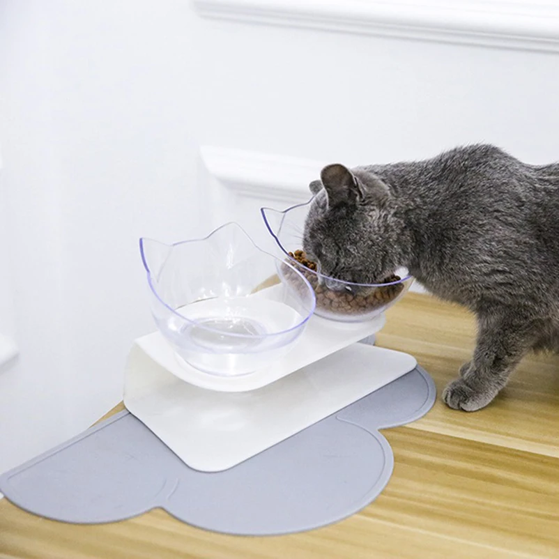 Cuenco para mascotas con protección para el cuello, cuenco doble con inclinación transparente, antisalpicaduras, antideslizante, comida para gatos y perros - imagen 4