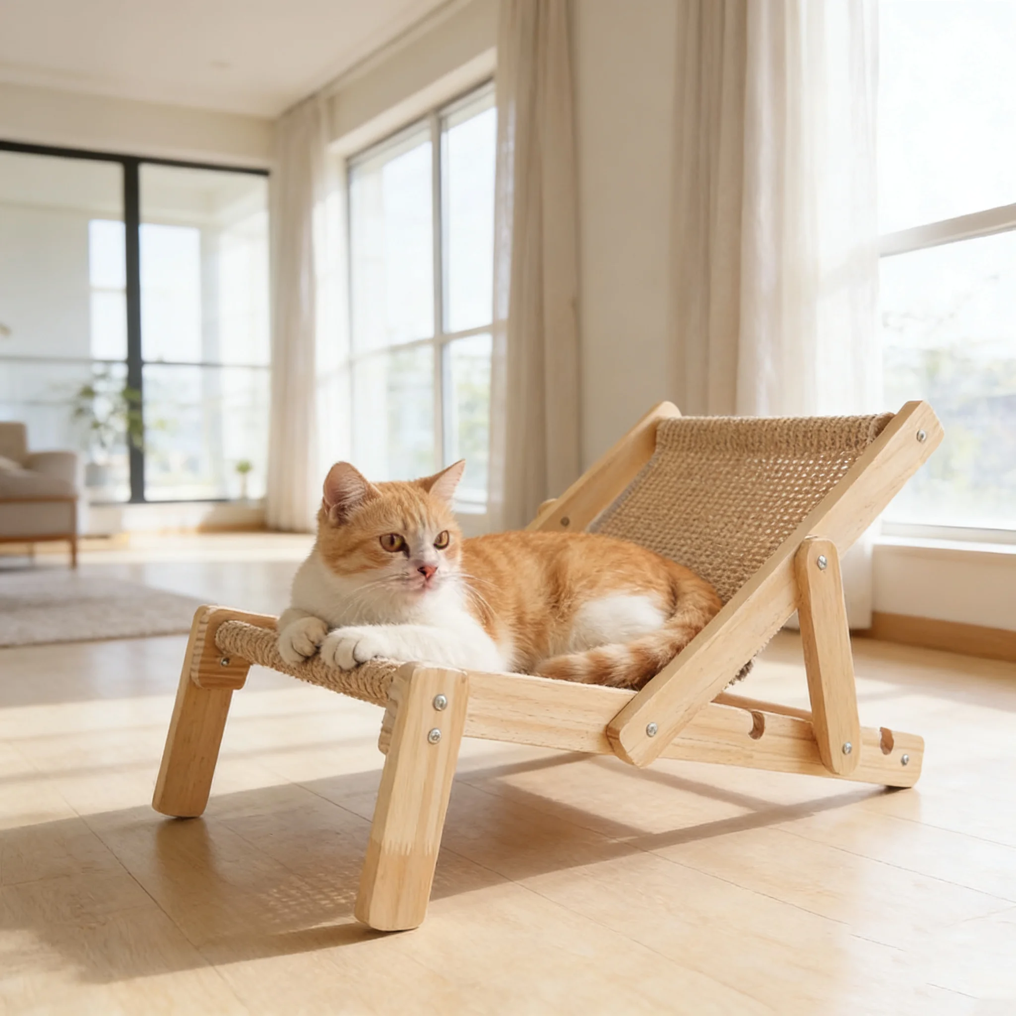 Silla rascador para gatos y mecedora de madera con cama elevada - imagen 3