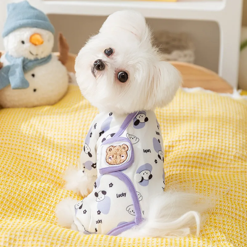 Otoño e Invierno lindo estampado pantalones de cuatro patas perro dibujos animados oso ropa de casa Teddy cuatro estaciones mono ropa para mascotas - imagen 2