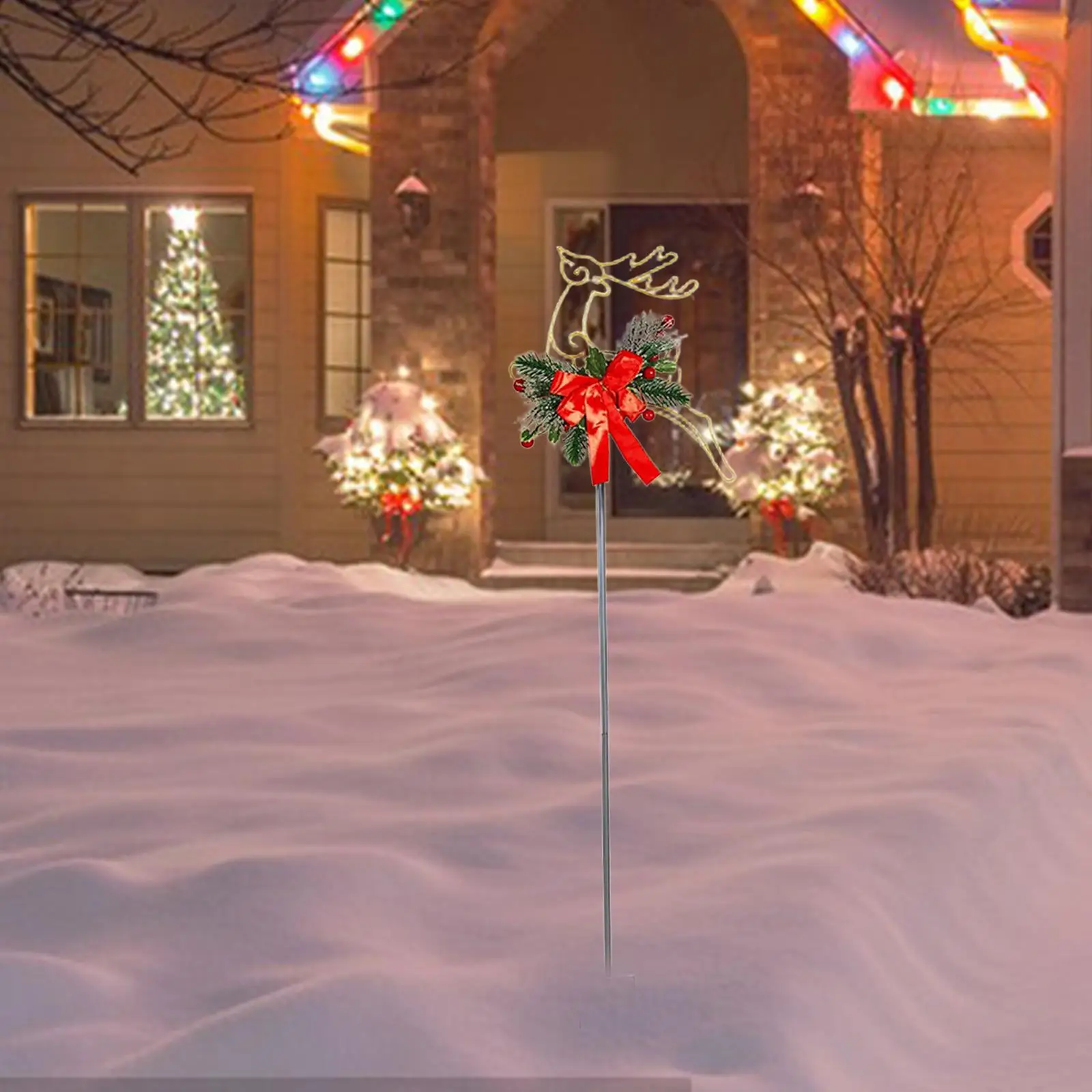 Estaca navideña de renos, decoración navideña de pie para césped exterior, Navidad