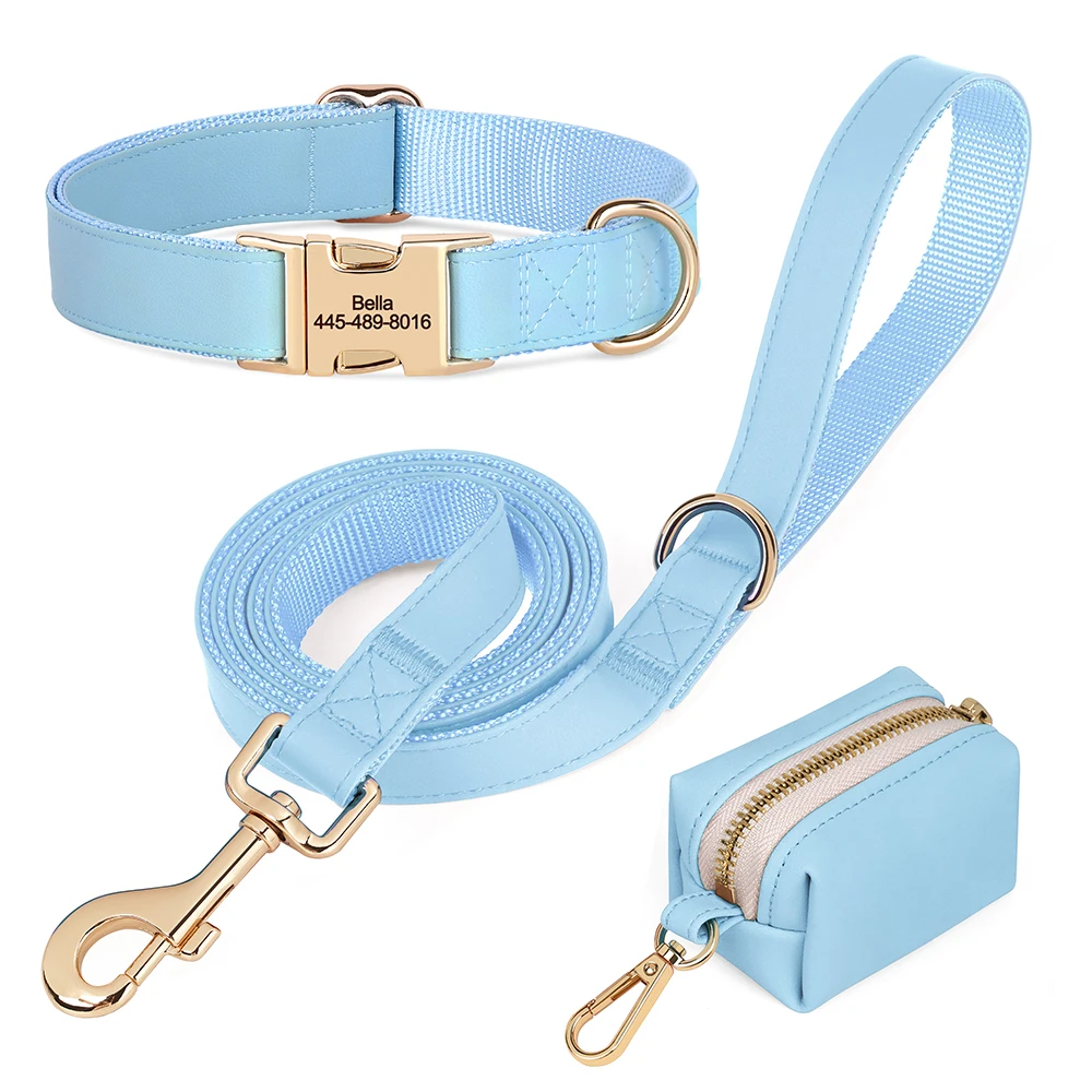 Juego de correa de Collar de perro personalizado, bolsa de cuero PU para perros, collares con hebilla para perros, correa para caminar para mascotas, bolsas de residuos para perros pequeños y medianos - imagen 2
