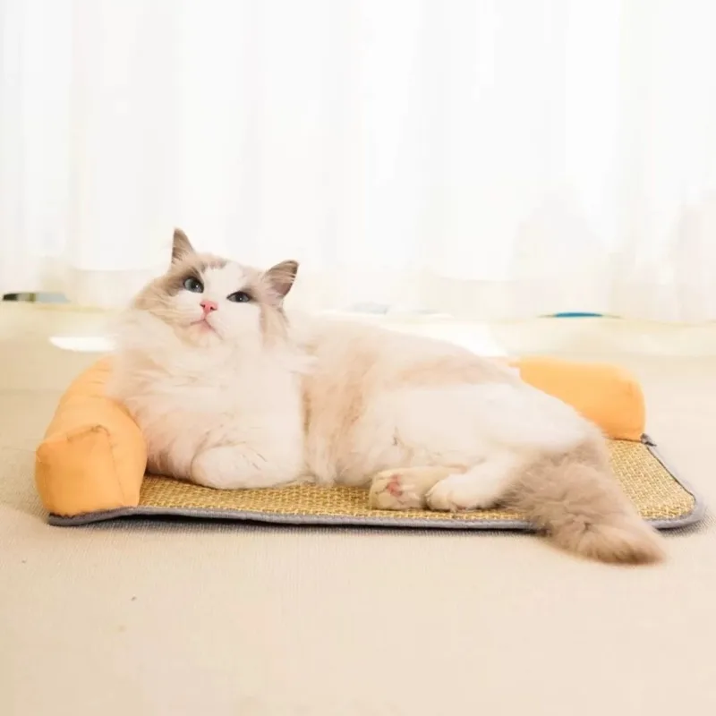 Estera refrescante transpirable de verano para mascotas, almohadilla para dormir tejida de mimbre para gatos, suministros de disipación de calor para cachorros y gatitos, estera de cama cómoda para perros - imagen 4