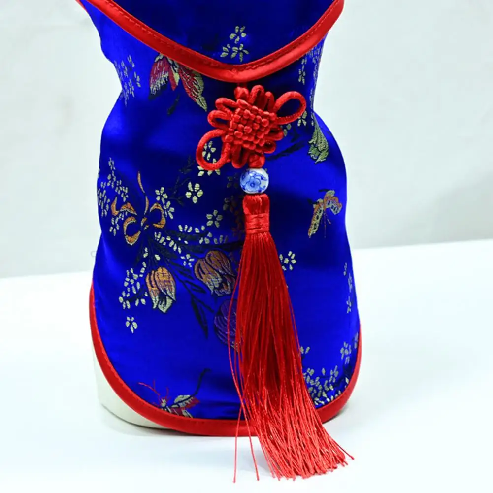 Pet Tang Suit Floral Print Chinese Style Dog Cheongsam Sleeveless Two-legged Coil Buttons Puppy Shirt Breathable Pet Clothes - imagen 4