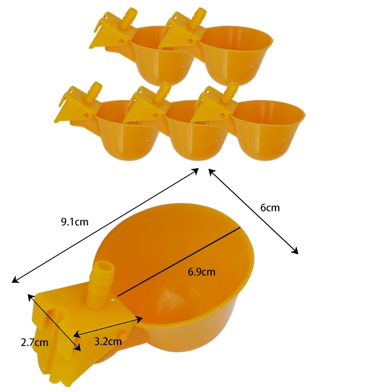Alimentador automático de agua para aves de corral, bebedero de 5 piezas, color amarillo, para pollos de granja, pato, ganso, pavo, herramienta para beber